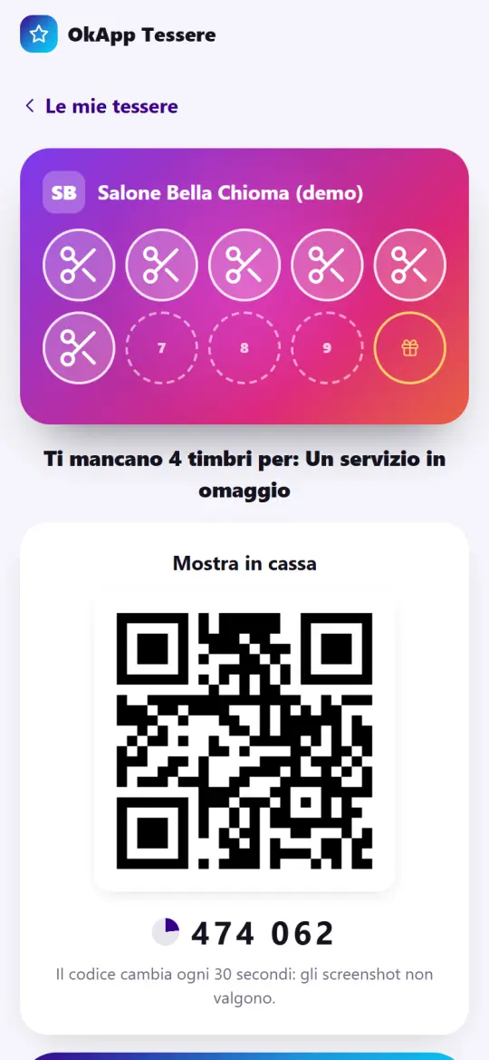 La tessera fedeltà sul telefono del cliente